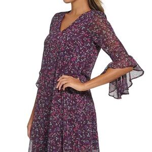 Calvin Klein Printed Trapeze Dress with Ruffle Trim